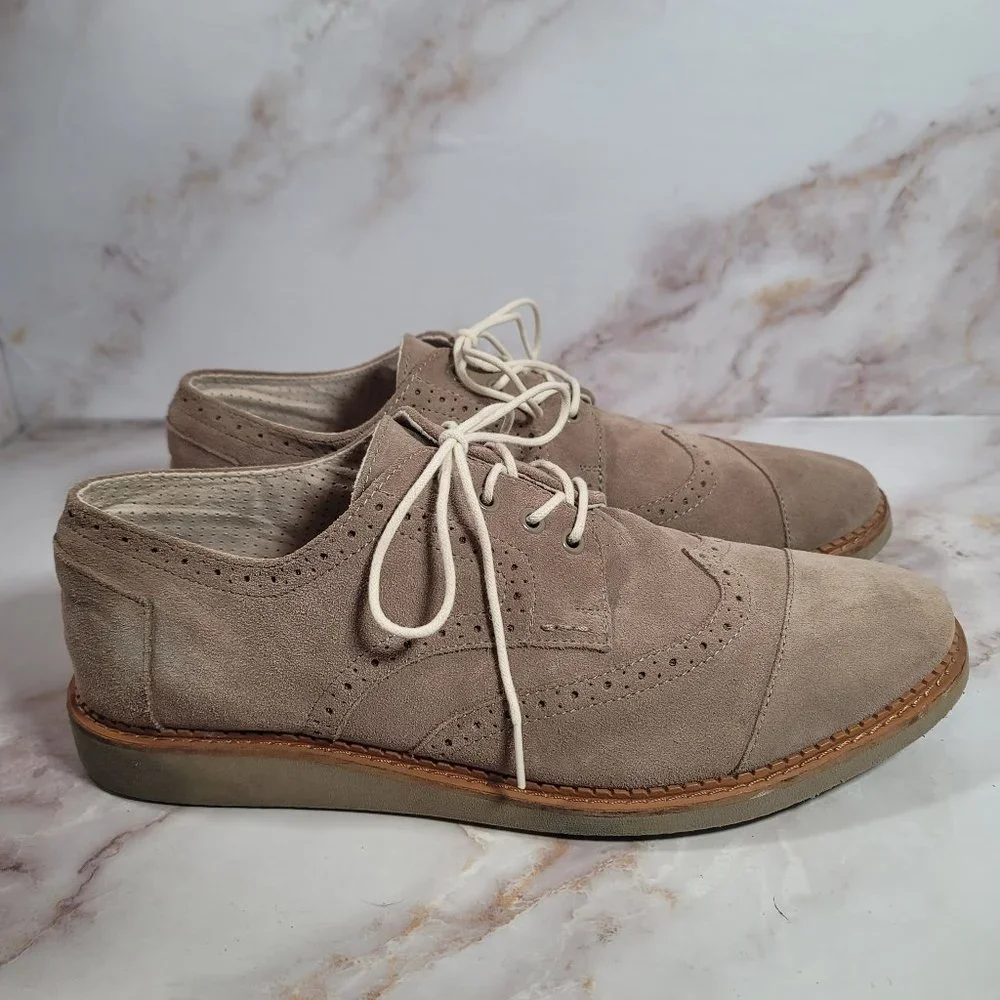 Toms Brogue Oxford Wingtips Desert Taupe Beige Suede Lace Up Dress Shoes Mens 13